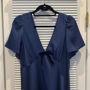 Navy V-Neck Flutter Sleeve Maxi Dress